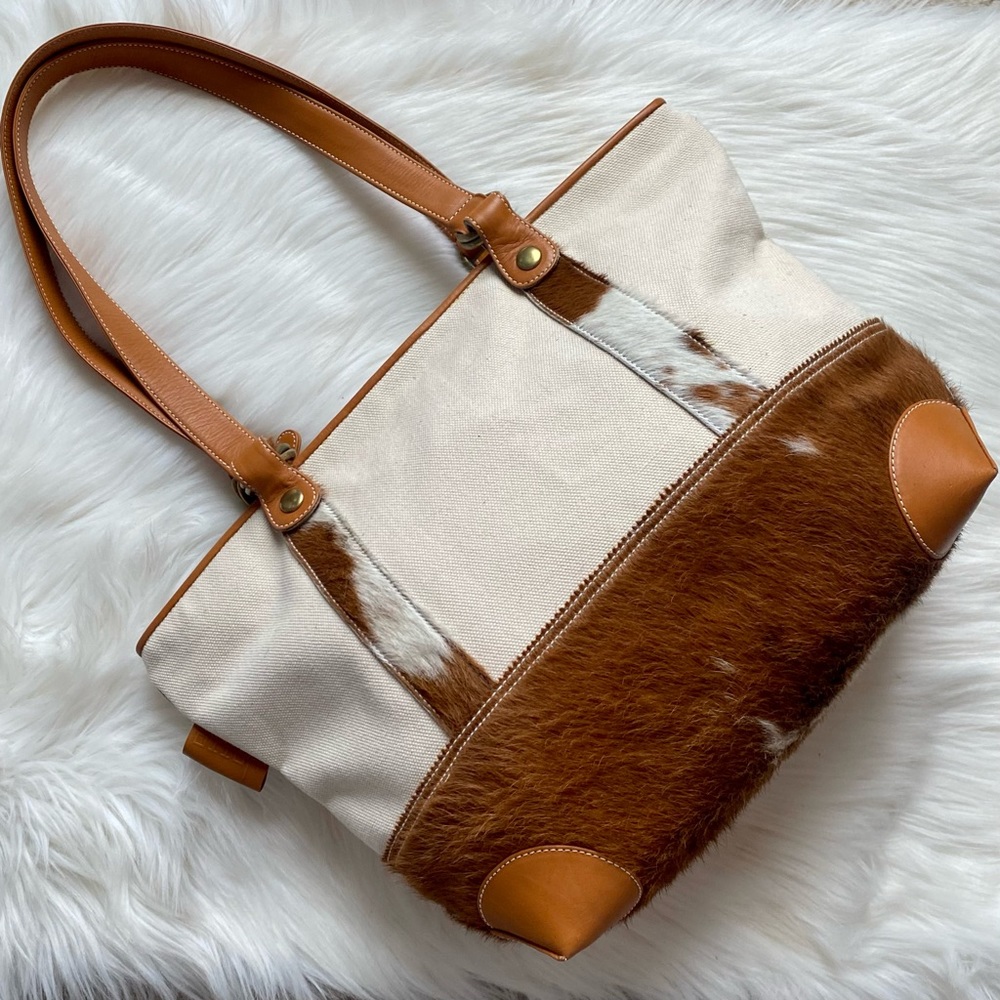Jotto Cowhide Leather and Canvas Large Shoulder Bag